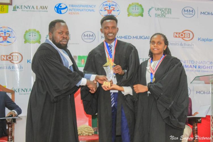 uon mooting team receives the trophy for winning the 10th edition of moot court competition