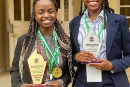 team Lindsey Asiome  & Mercy Kamau clinched Best Overall Team at the FIS International Humanitarian Law Moot